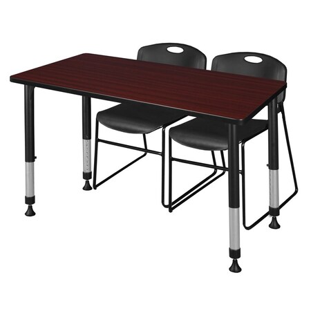 Regency Regency Kee 48 x 24 in. Adjustable Classroom Table- Mahogany & 2 Zeng Stack Chairs- Black MT4824MHAPBK44BK